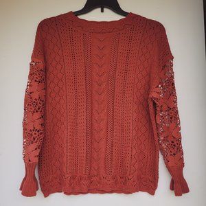 Burgundy Lace Crochet Boho Long Sleeve Size L